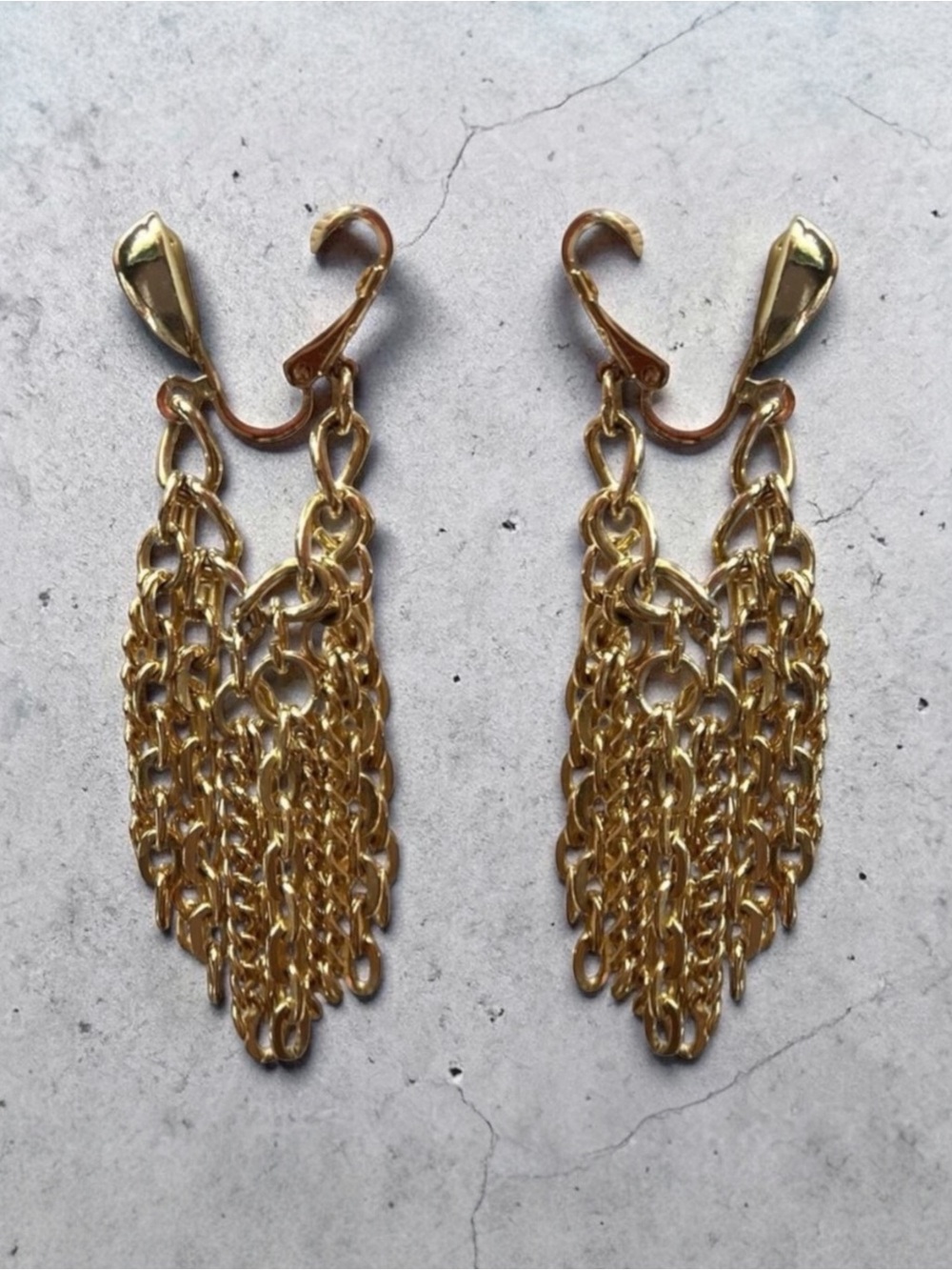 Park Lane Gold Tone Fringe Chain Costume Dangle Chains Clip on Earrings
